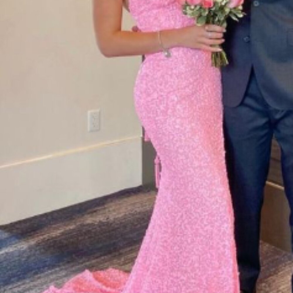 Mermaid Sequin Pink Long Prom Dresses Formal